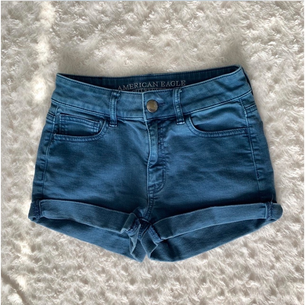 American Eagle blue high rise stretch shorts